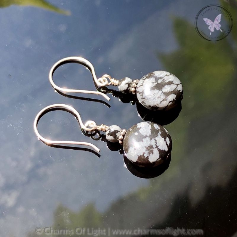 Snowflake Obsidian Coin Earrings